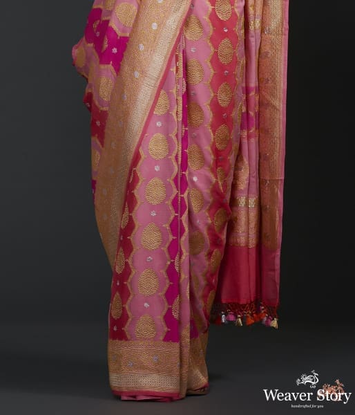 Peach_pink_and_majenta_banarasi_jangla_with_rangkat_dye_WeaverStory_04