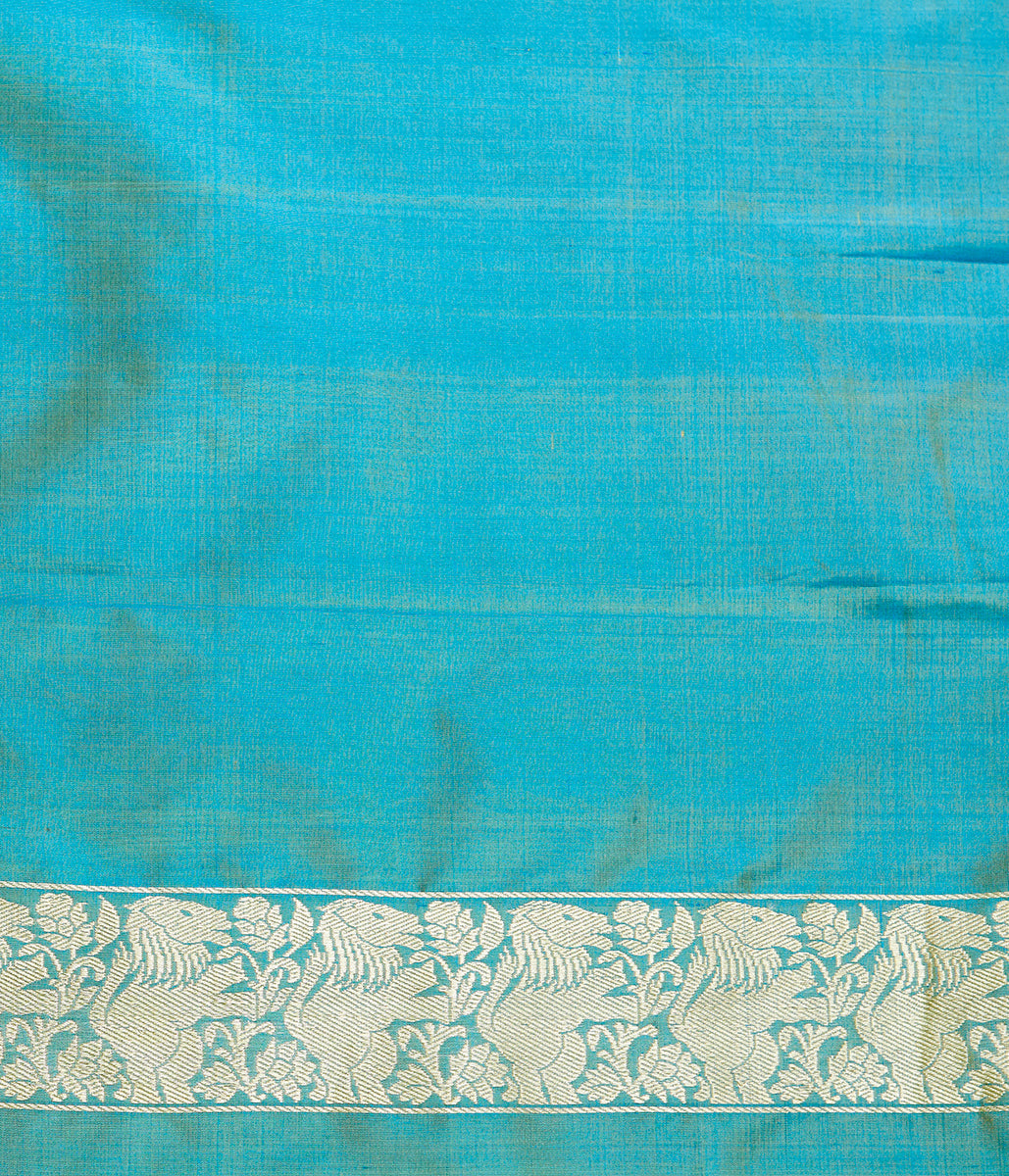 Blue_and_Yellow_Dual_Tone_Kadhwa_Elephant_Boota_Saree_with_Shikargah_Border_WeaverStory_05