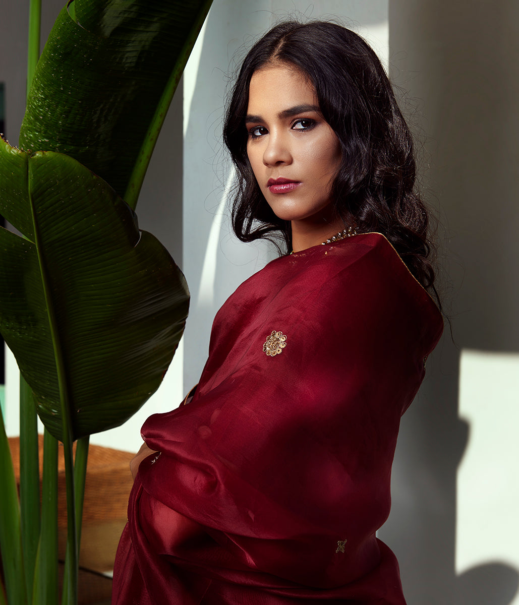 Hand_embroidered_pure_silk_suit_in_mahroon_color_with_Hand_embroidery_dupatta_and_brocade/silk_pants_WeaverStory_04