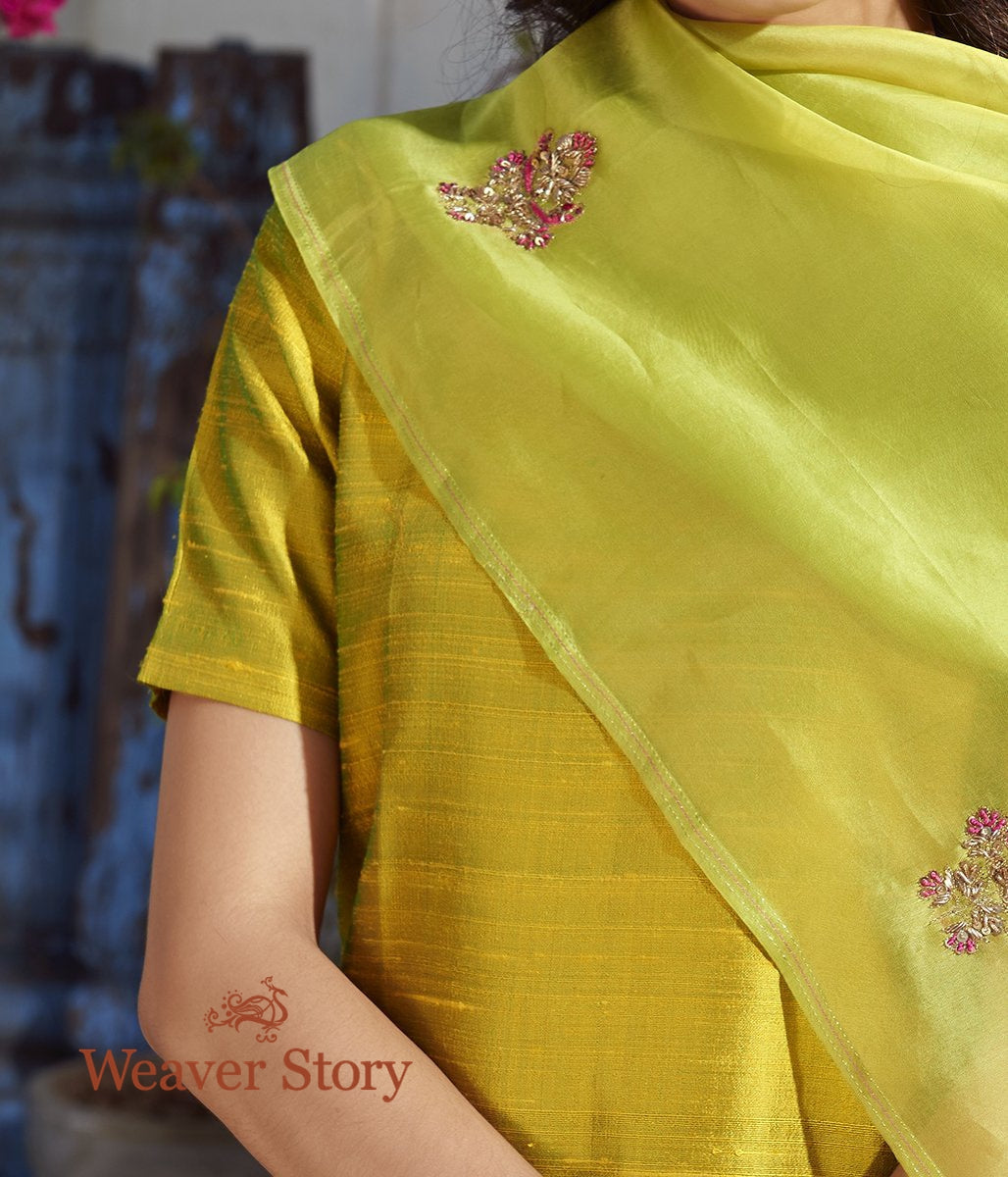 Green_Raw_Silk_Kurta_with_Pink_Pants_and_Green_Hand_Embroidered_Organza_Dupatta_WeaverStory_04