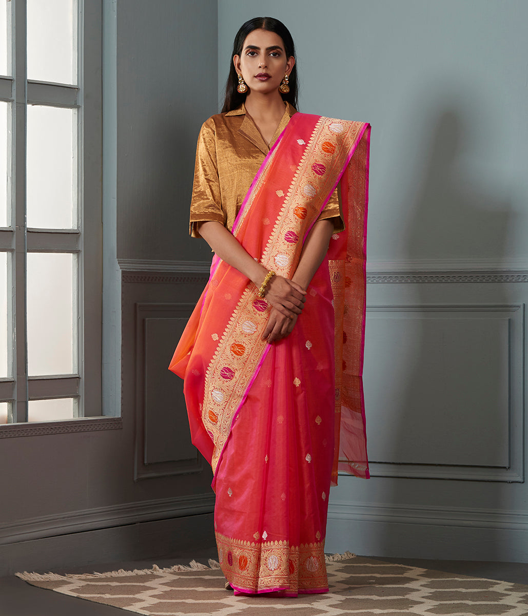 Orange_and_pink_Banarasi_Kora_Saree_with_beldar_Border_and_Kadhwa_Booti_WeaverStory_02