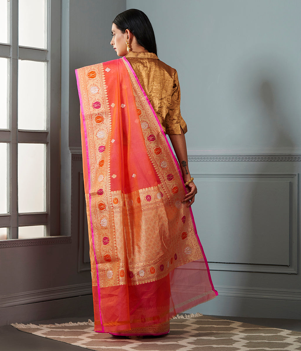 Orange_and_pink_Banarasi_Kora_Saree_with_beldar_Border_and_Kadhwa_Booti_WeaverStory_03