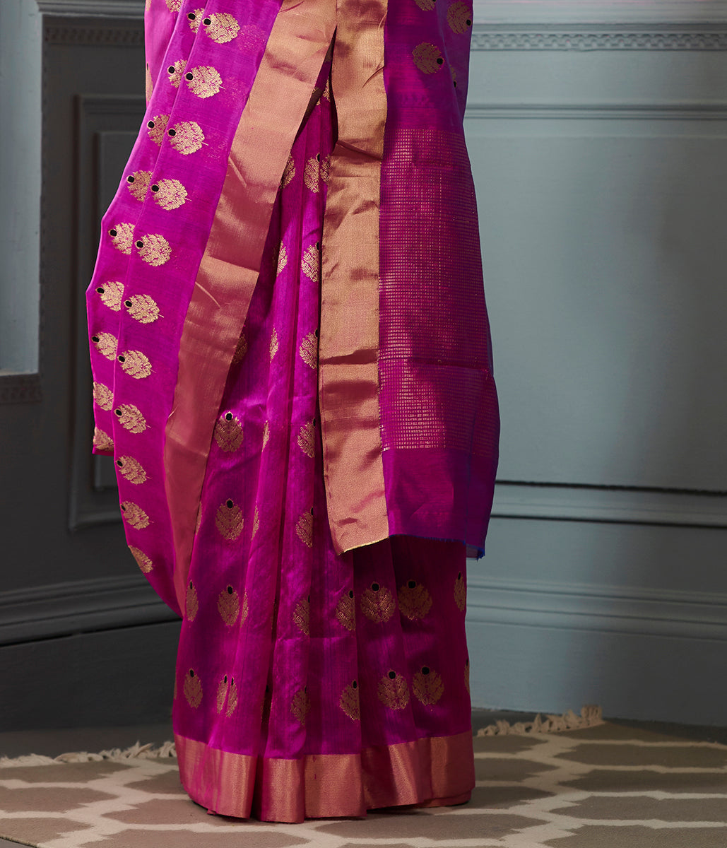 Purple_Chanderi_Silk_Saree_with_gold_Zari_Boota_with_Meenakari_WeaverStory_04