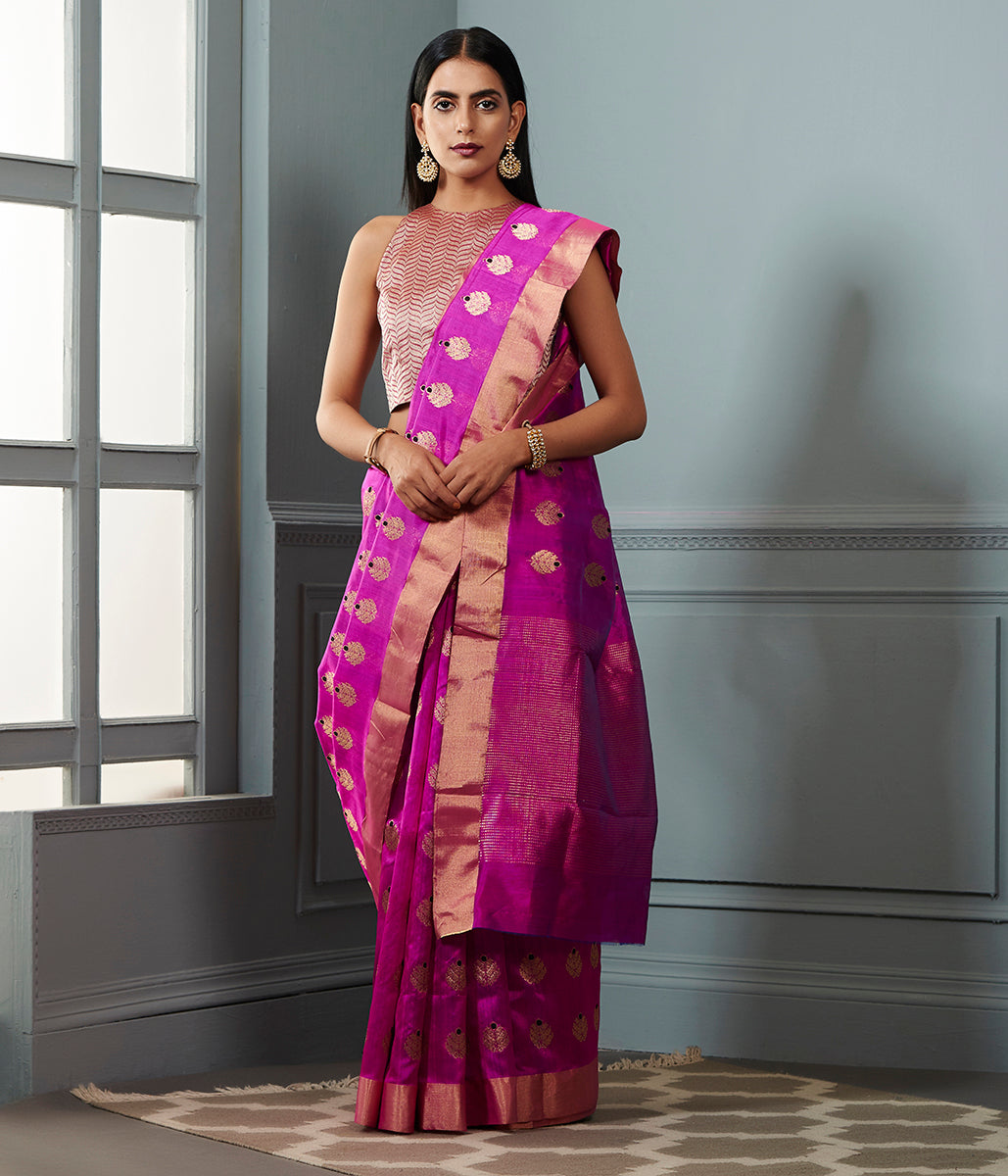 Purple_Chanderi_Silk_Saree_with_gold_Zari_Boota_with_Meenakari_WeaverStory_02