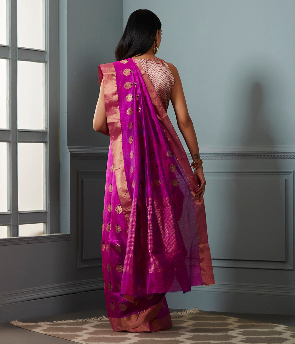 Purple_Chanderi_Silk_Saree_with_gold_Zari_Boota_with_Meenakari_WeaverStory_03