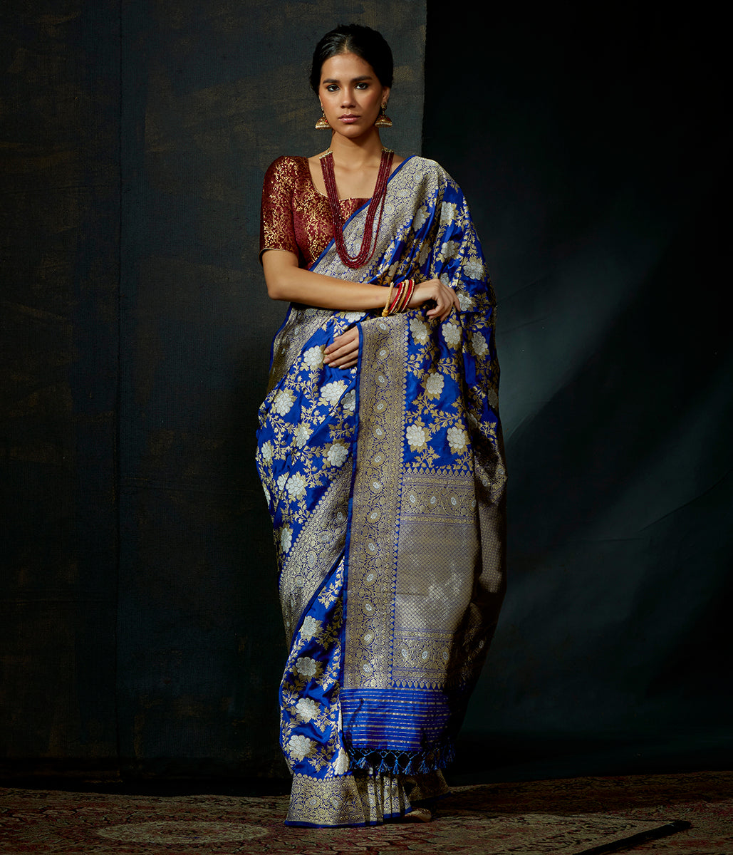 Handloom_Royal_Blue_Sona_Rupa_Kadhwa_Angoor_Jangla_Saree_WeaverStory_02