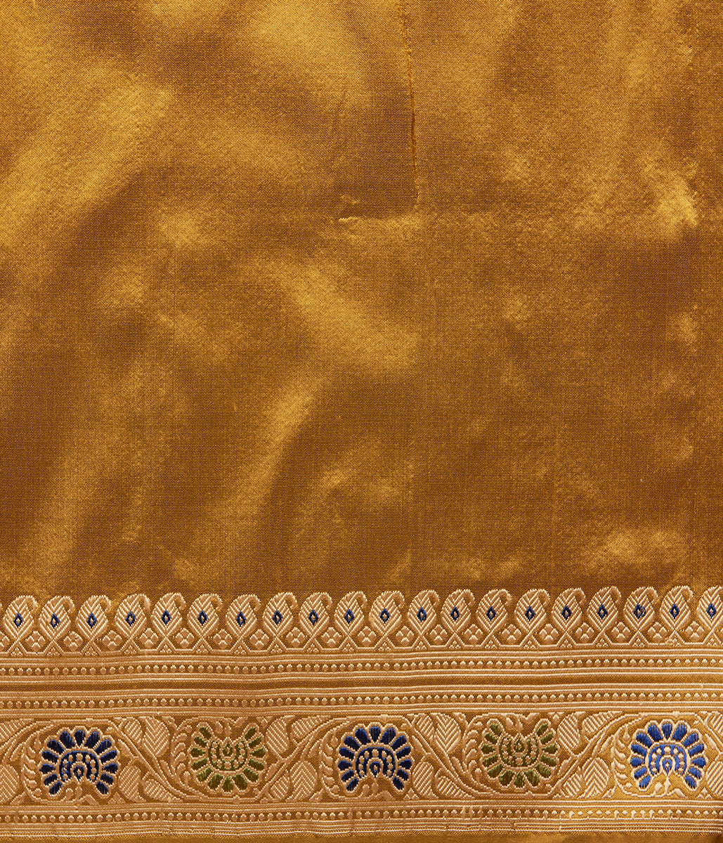 Banaras_Baluchari_saree_in_Mustard_with_kalka_on_pallu_WeaverStory_05
