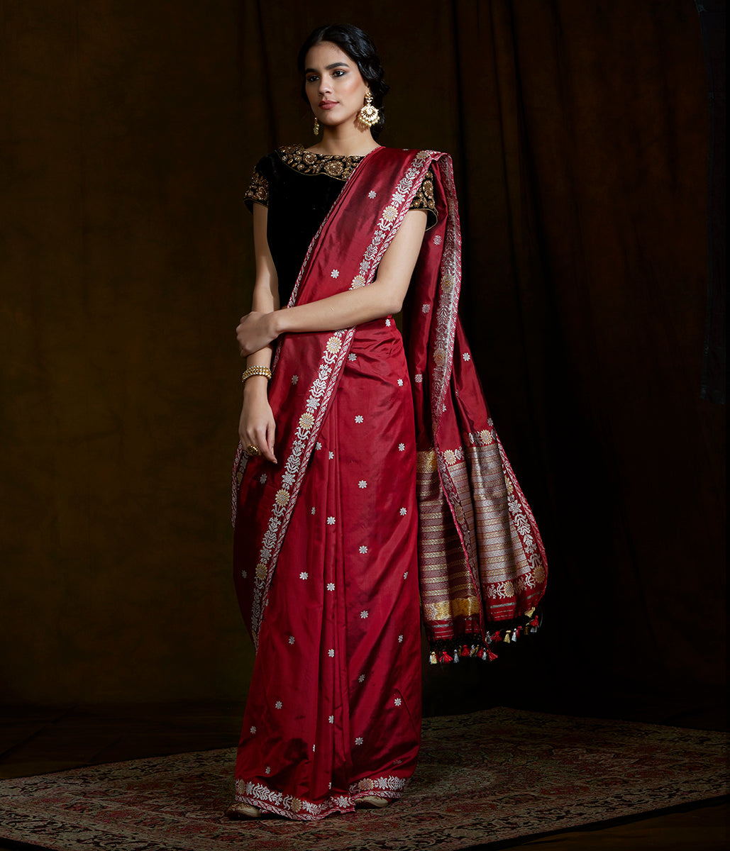 Maroon_Katan_Silk_Banarasi_Woven_in_fine_ektara_Weave_WeaverStory_02