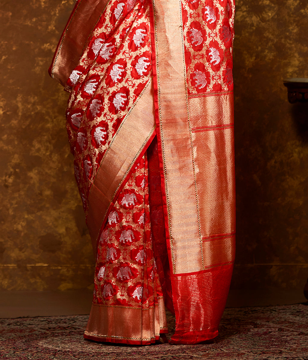 Handwoven_Banarasi_Shikargah_Saree_in_Red_with_Sona_Rupa_Zari_WeaverStory_04
