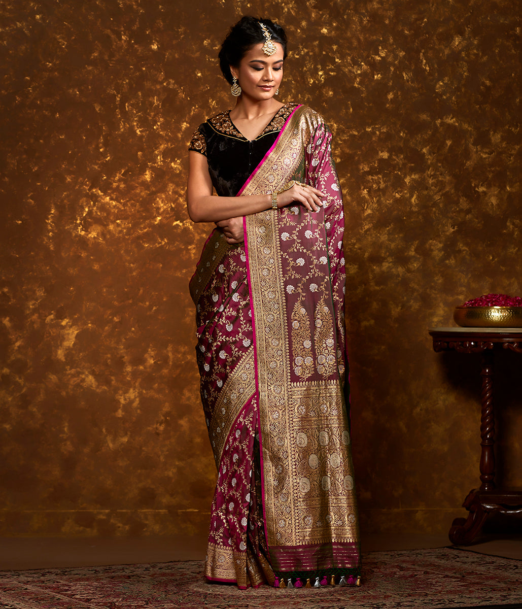 Wine_and_green_dual_tone_banarasi_jangla_with_floral_jaal_WeaverStory_02