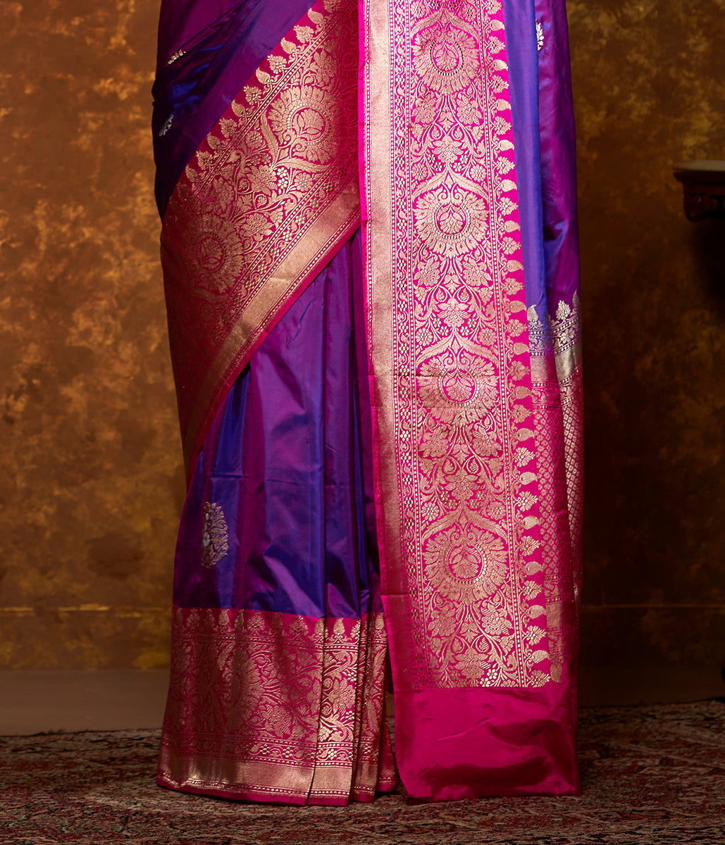 Handwoven_Purple_Banarasi_Saree_with_Hot_Pink_Border_WeaverStory_04