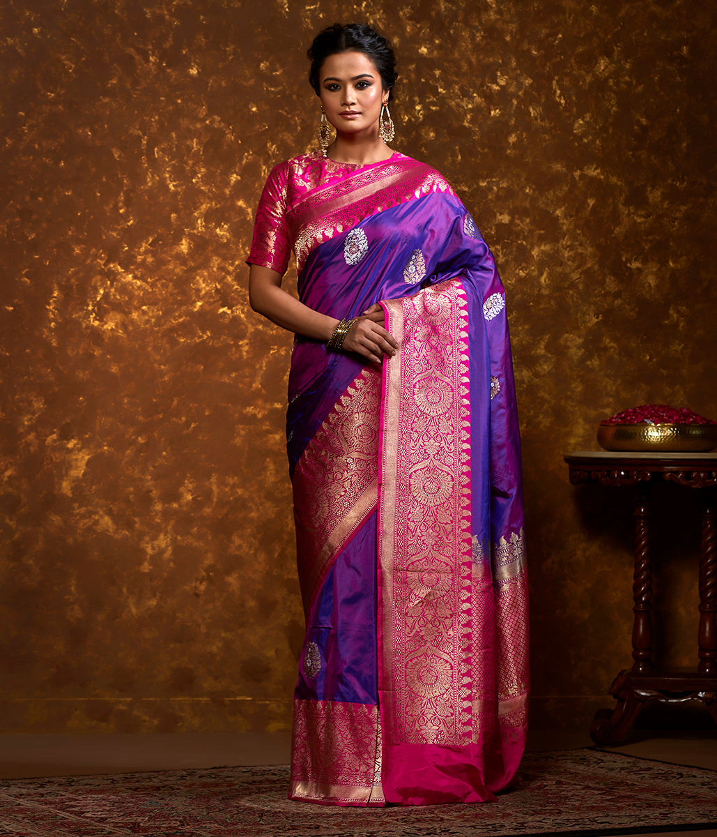 Handwoven_Purple_Banarasi_Saree_with_Hot_Pink_Border_WeaverStory_02