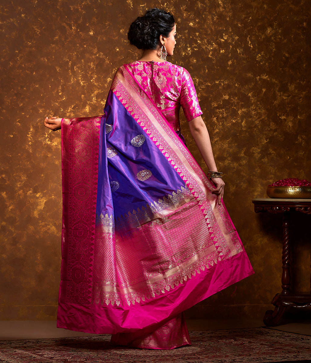 Handwoven_Purple_Banarasi_Saree_with_Hot_Pink_Border_WeaverStory_03