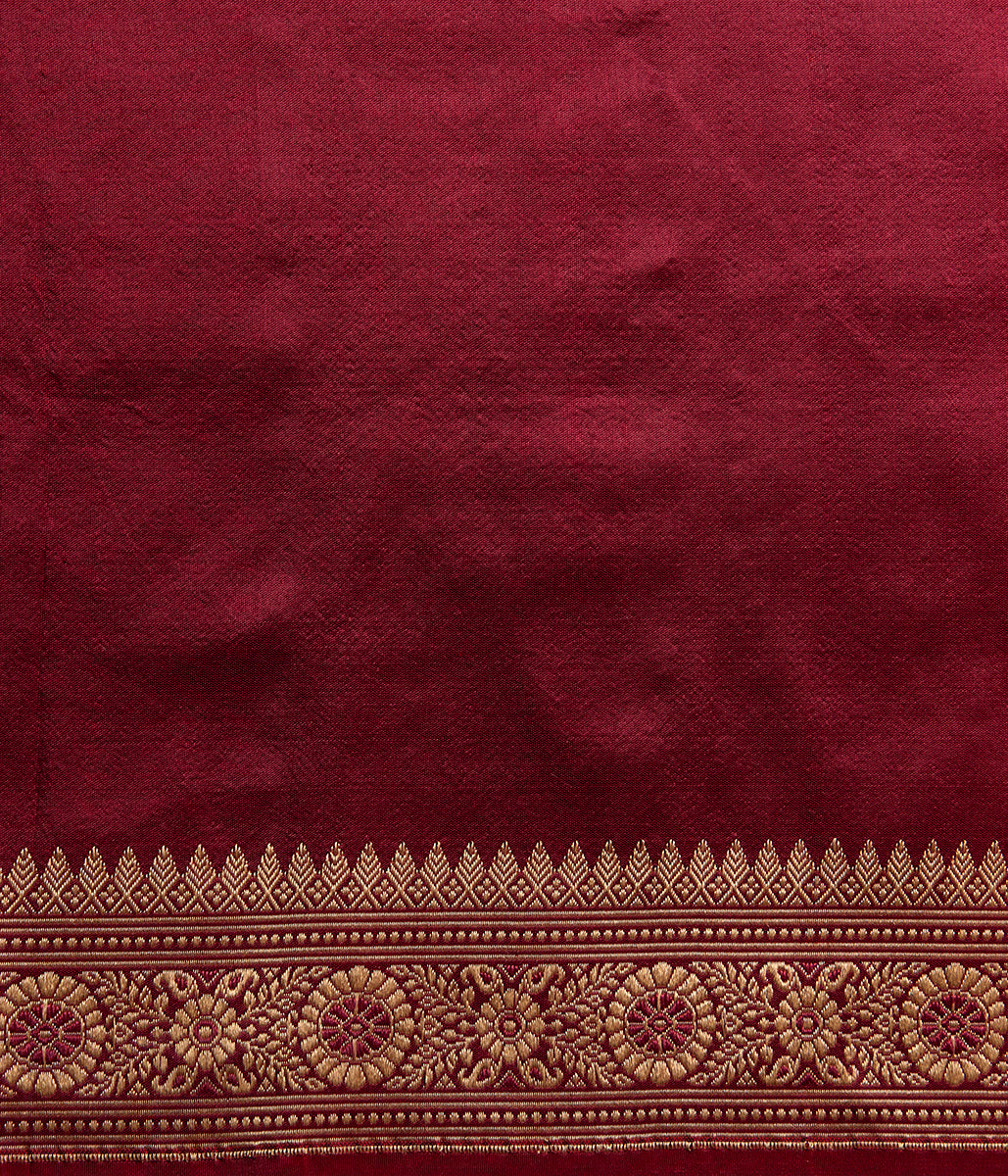 Handwoven_Banaras_Baluchari_in_Mahroon_with_Small_Floral_Booti_and_Kalka_Pallu_WeaverStory_05