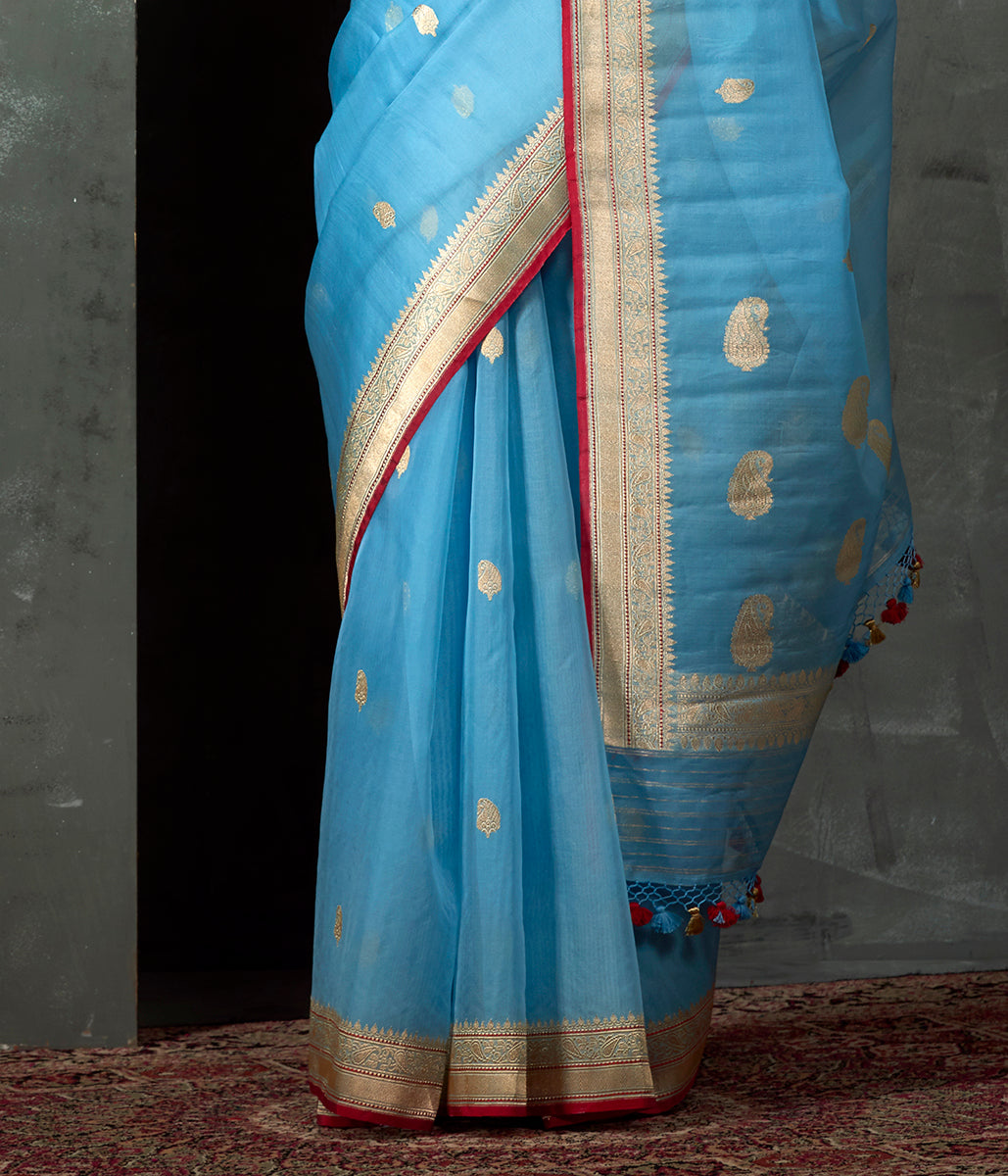 Turquoise_Blue_Kora_Silk_Banarasi_with_Kadhwa_Booti_WeaverStory_04