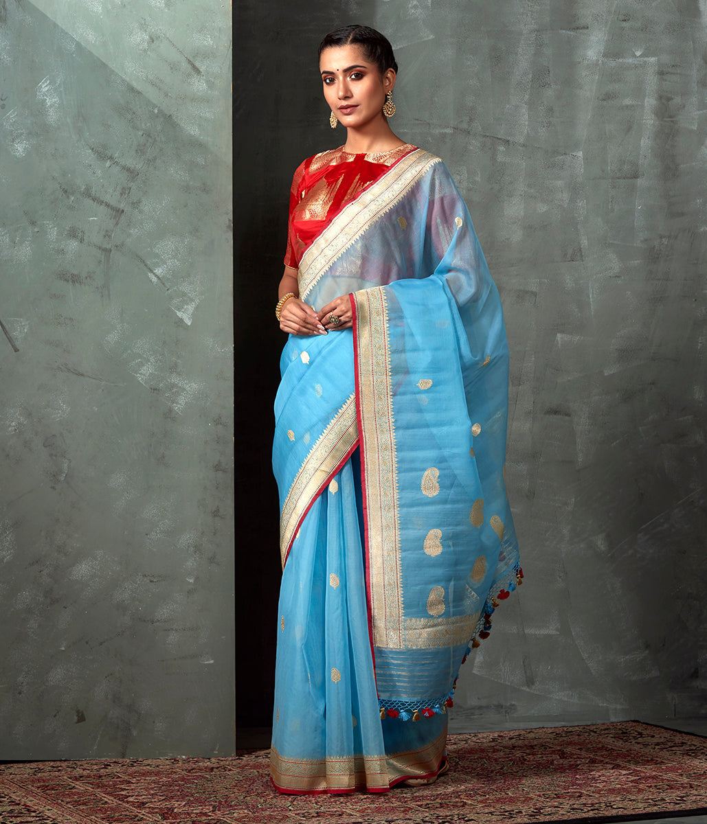 Turquoise_Blue_Kora_Silk_Banarasi_with_Kadhwa_Booti_WeaverStory_02