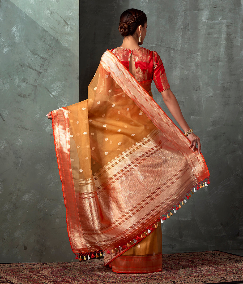 Rust_and_Red_Kora_Silk_Banarasi_with_Kadhwa_Booti_WeaverStory_03