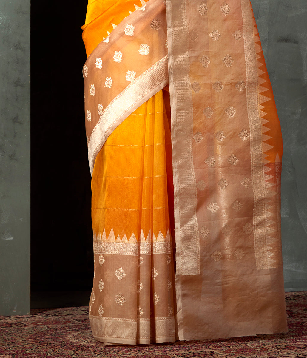 Handloom_Yellow_Kora_Silk_Banarasi_with_Beige_Kadhwa_Border_WeaverStory_04