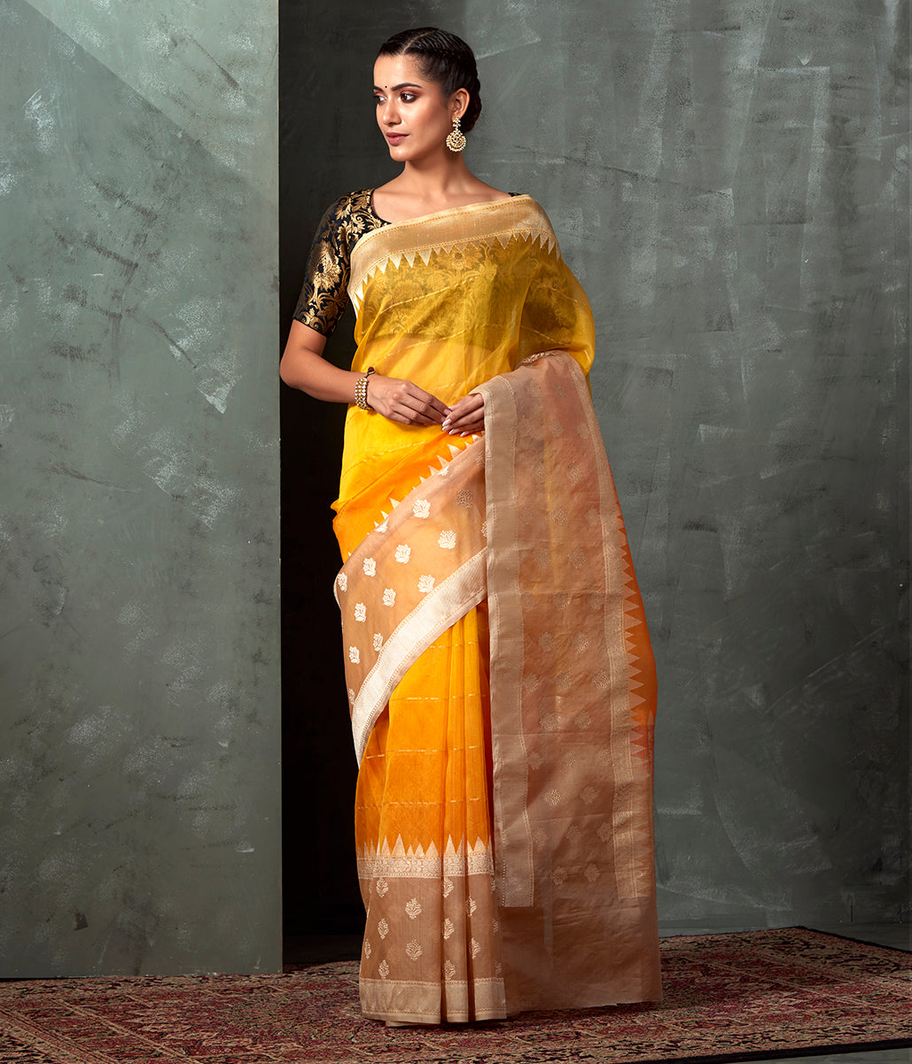 Handloom_Yellow_Kora_Silk_Banarasi_with_Beige_Kadhwa_Border_WeaverStory_02