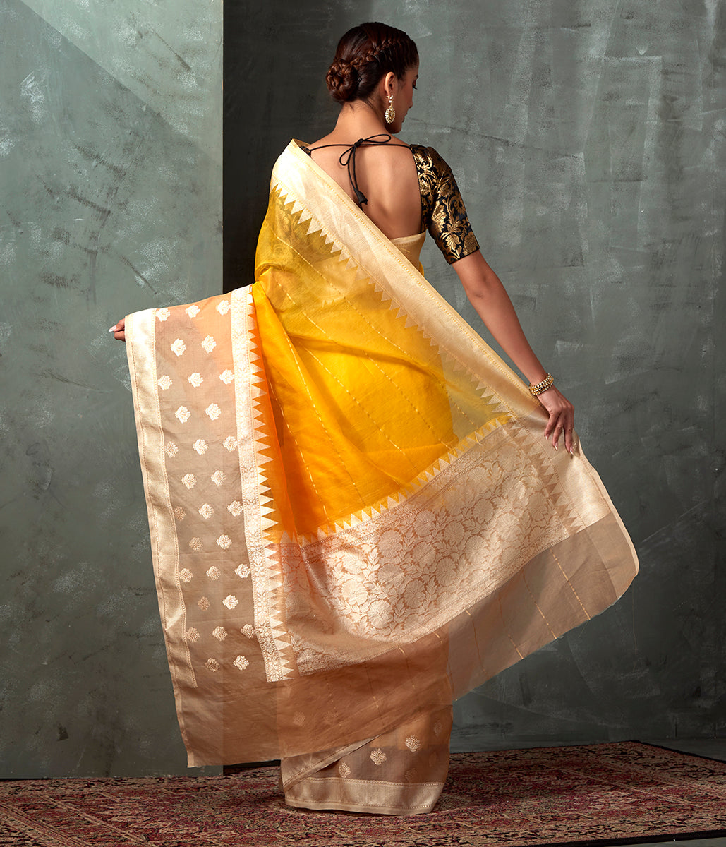Handloom_Yellow_Kora_Silk_Banarasi_with_Beige_Kadhwa_Border_WeaverStory_03