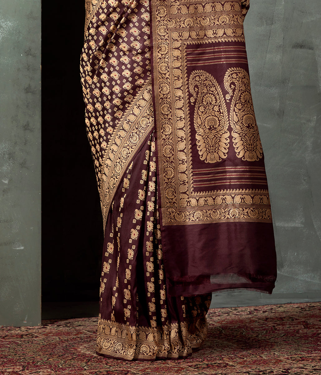 Handwoven_Banaras_Baluchari_in_Brown_with_Kairi_and_Koniya_WeaverStory_04