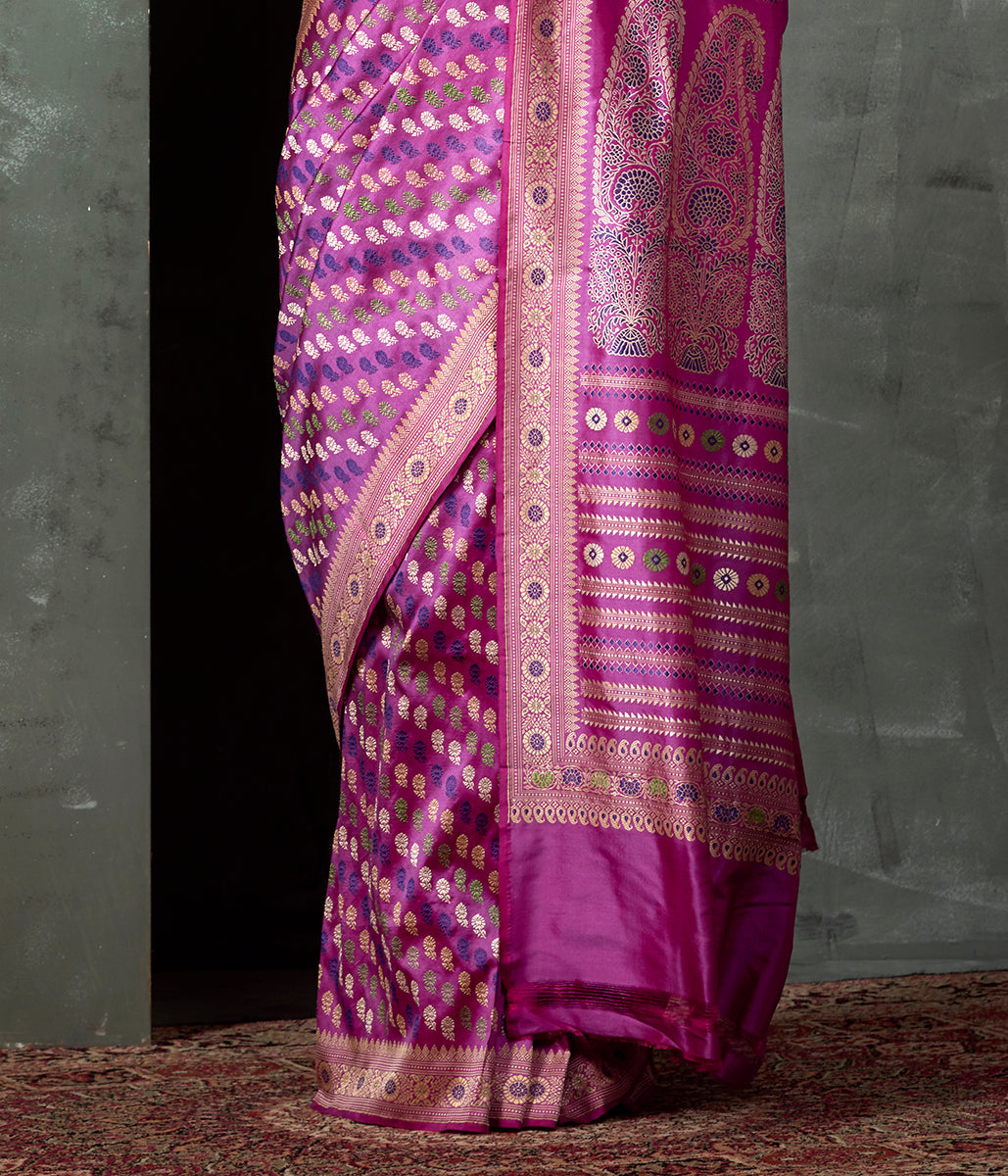 Handwoven_Banaras_Baluchari_in_Mauve_with_Small_Floral_Booti_and_Kalka_Pallu_WeaverStory_04