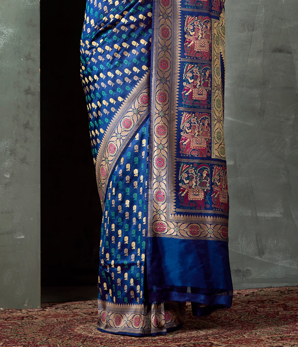 Handwoven_Banaras_Baluchari_in_Blue_with_Grand_Elephant_Pallu_WeaverStory_04