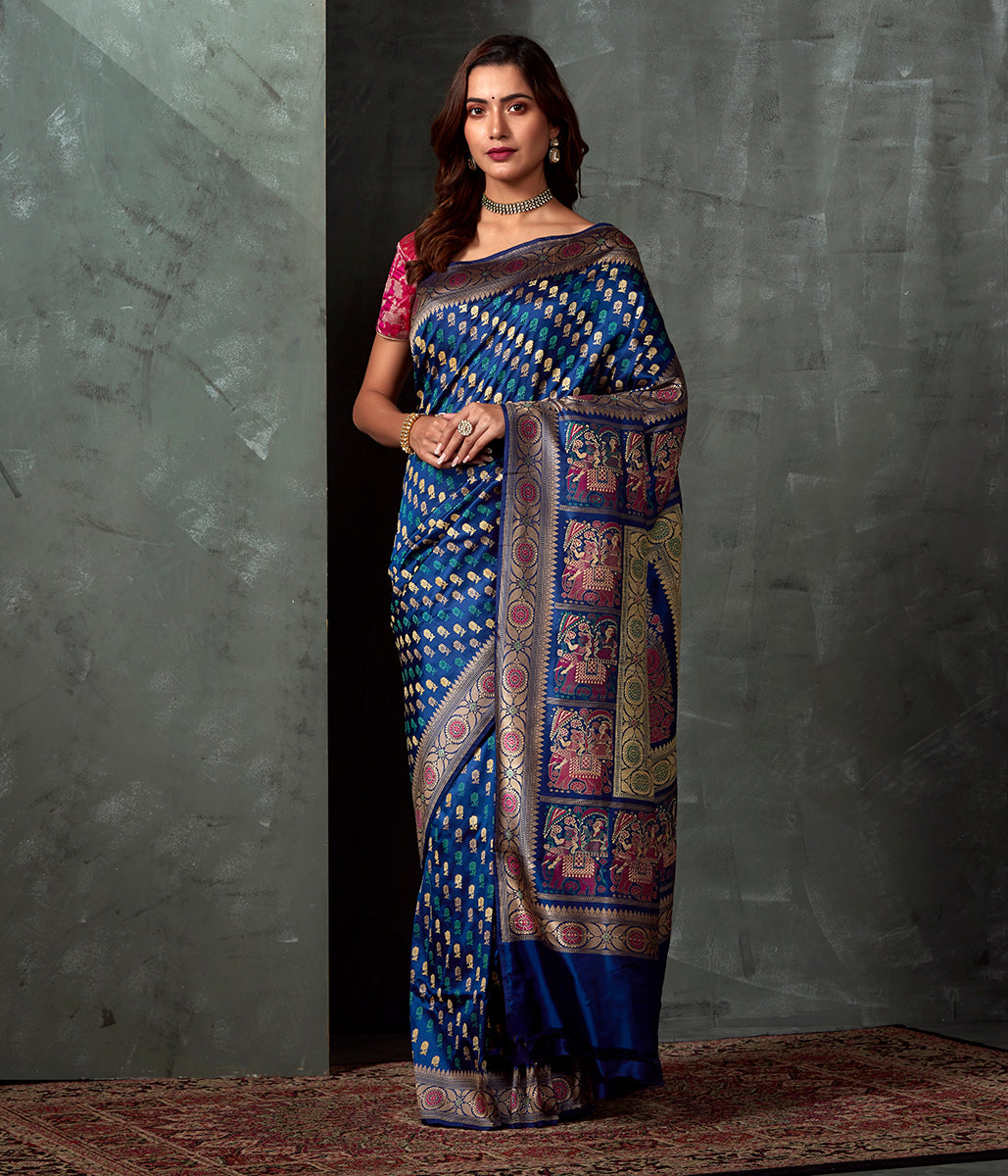 Handwoven_Banaras_Baluchari_in_Blue_with_Grand_Elephant_Pallu_WeaverStory_02