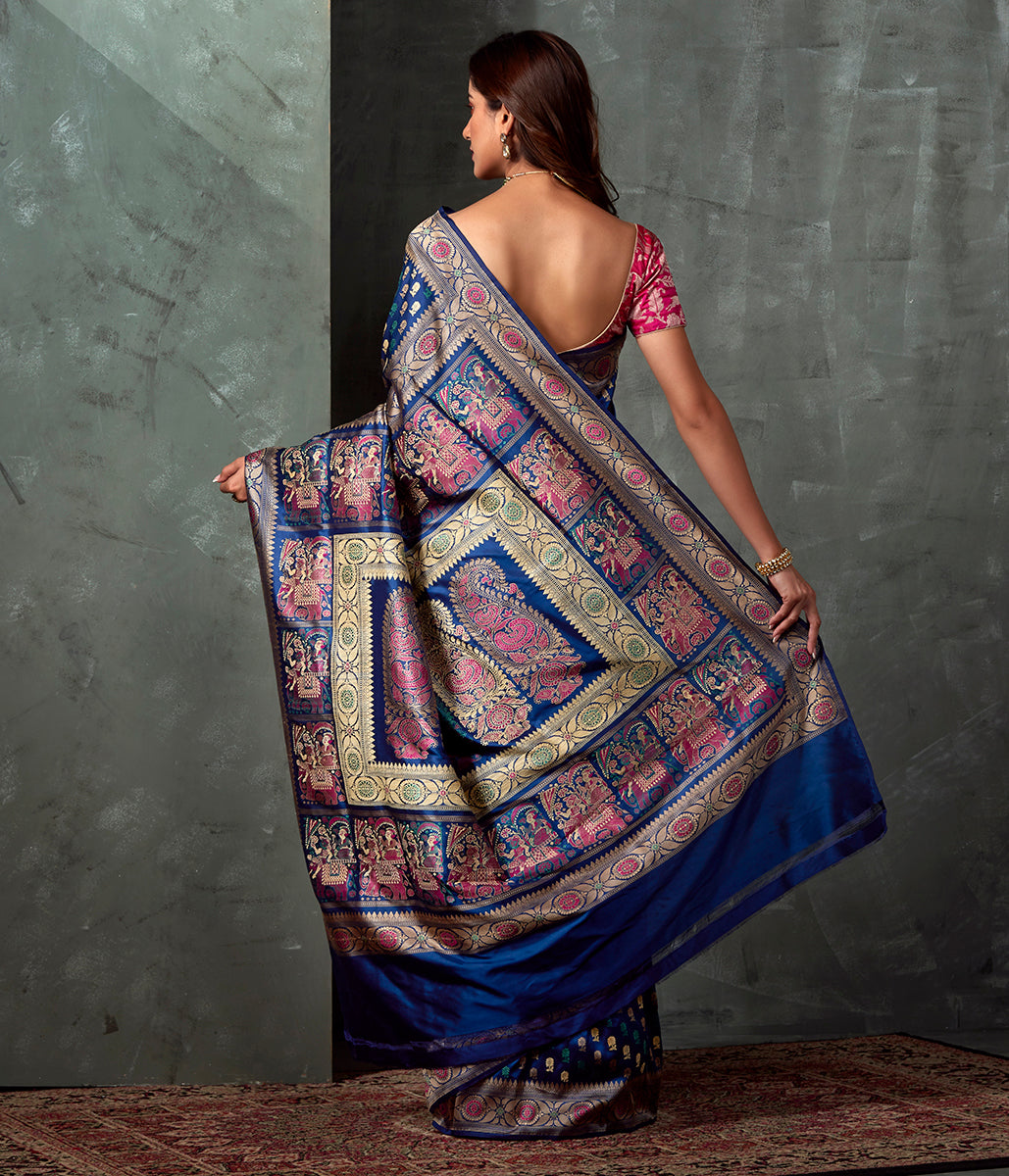 Handwoven_Banaras_Baluchari_in_Blue_with_Grand_Elephant_Pallu_WeaverStory_03