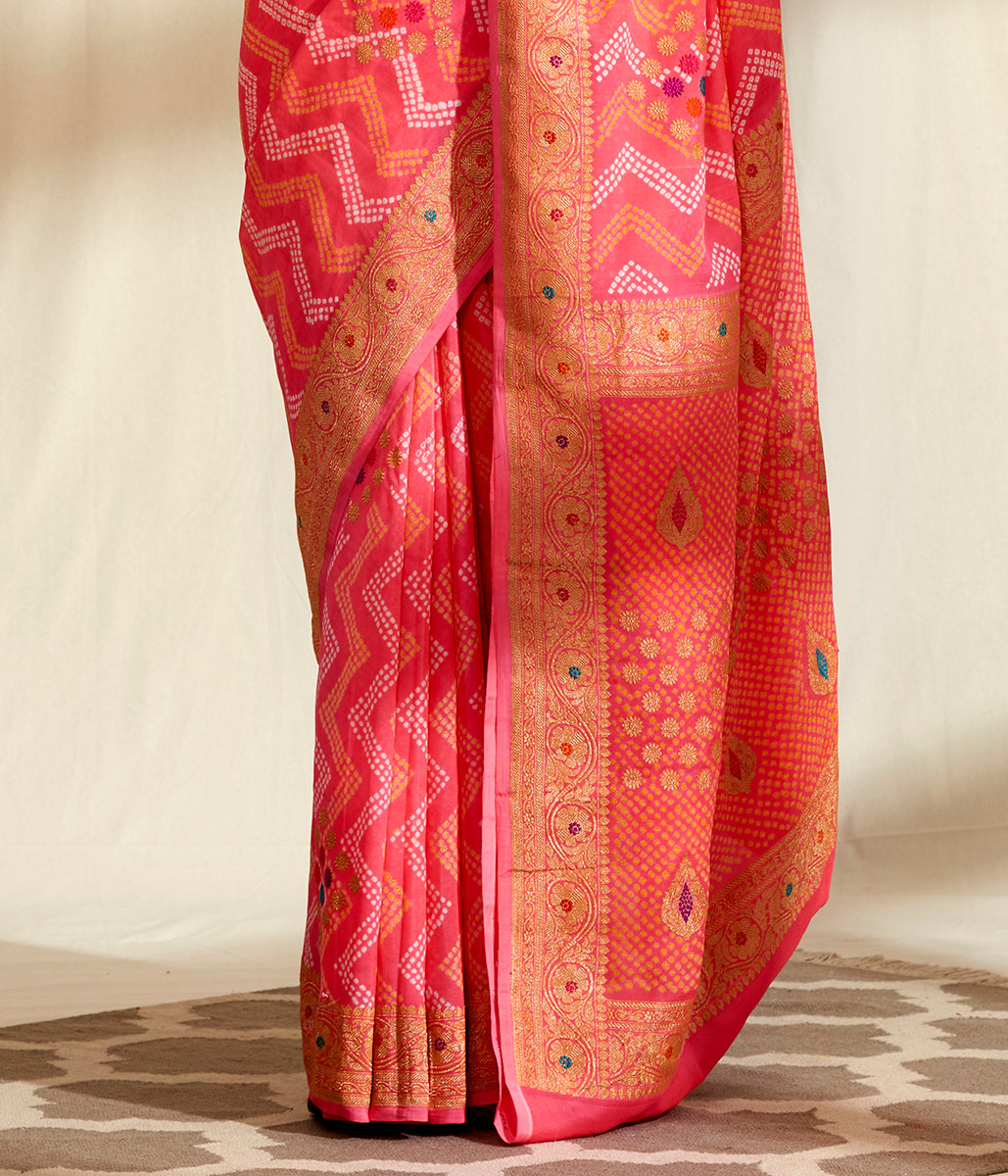 Handloom_Banarasi_Bandhej_Saree_in_Peach_with_Meenakari_WeaverStory_04