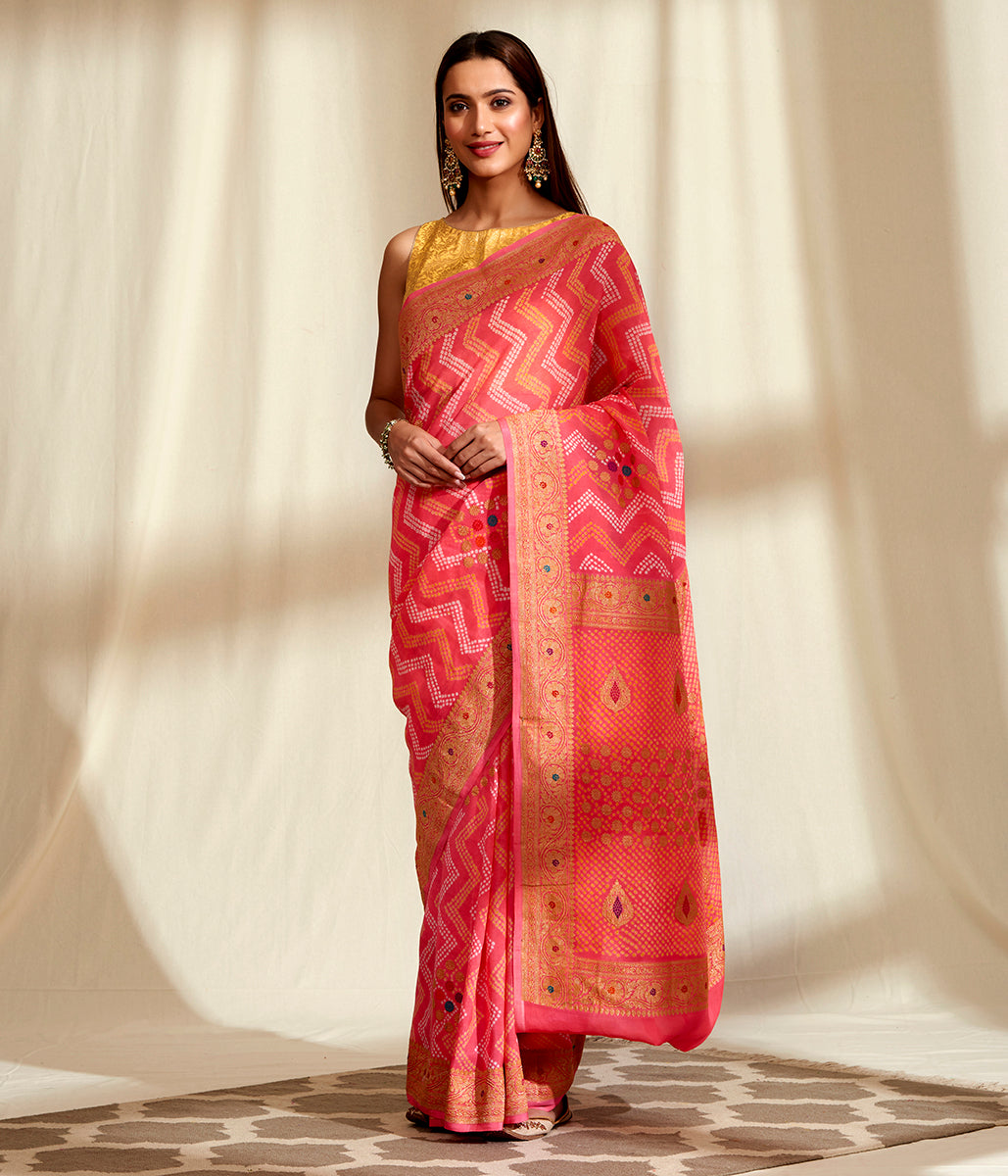 Handloom_Banarasi_Bandhej_Saree_in_Peach_with_Meenakari_WeaverStory_02