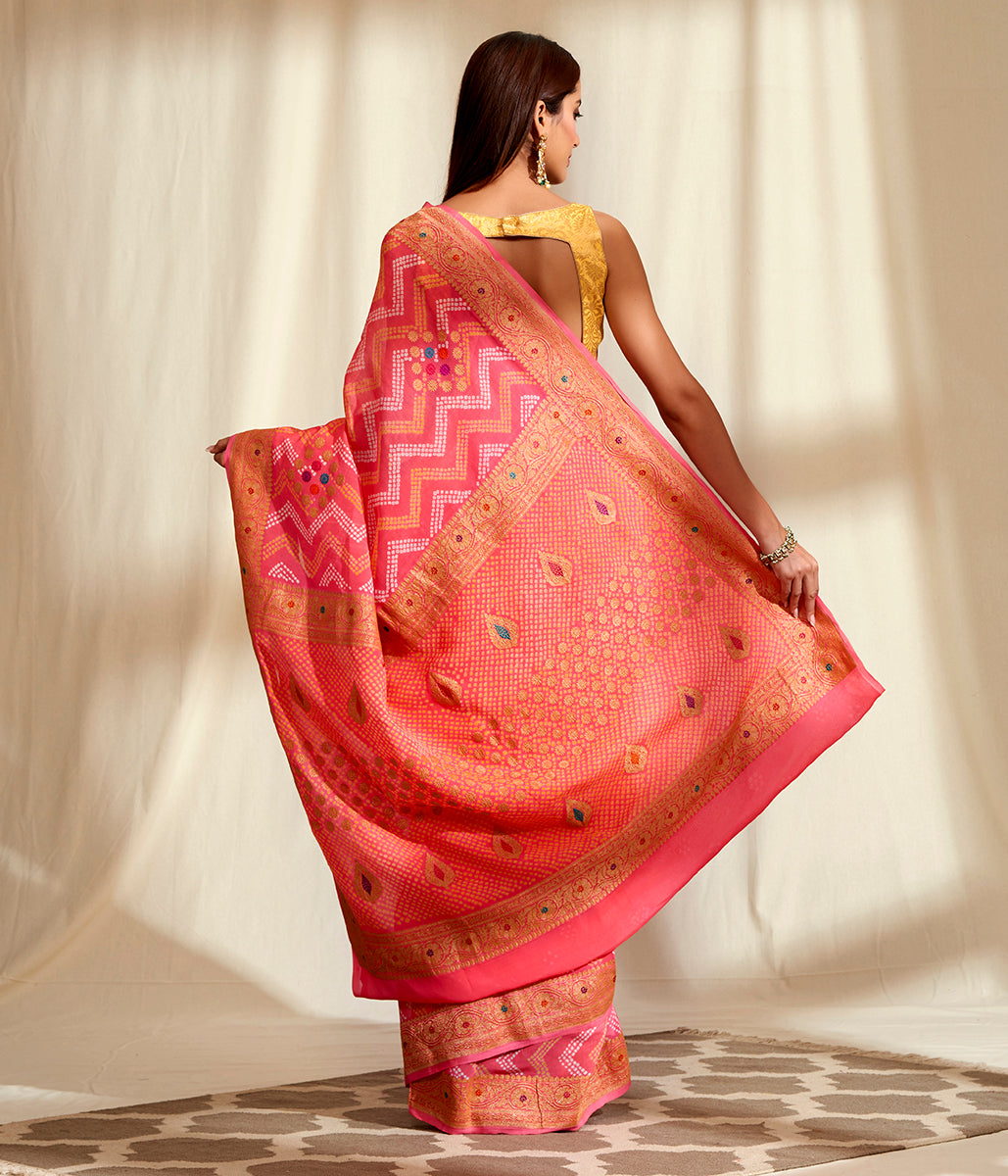 Handloom_Banarasi_Bandhej_Saree_in_Peach_with_Meenakari_WeaverStory_03