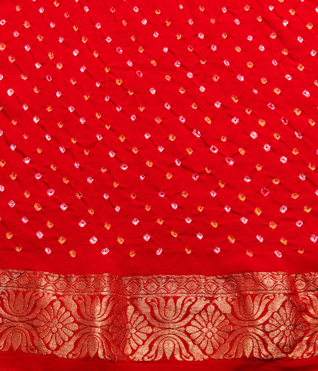 Handwoven_Banarasi_Bandhej_Saree_in_Red_with_Gold_Zari_Checks_WeaverStory_05