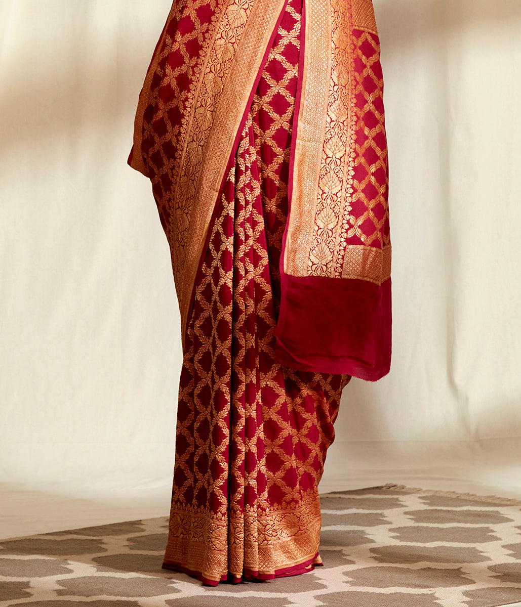 Mahroon_Red_Cutwork_Banarasi_Jangla_in_Pure_Georgette_WeaverStory_04