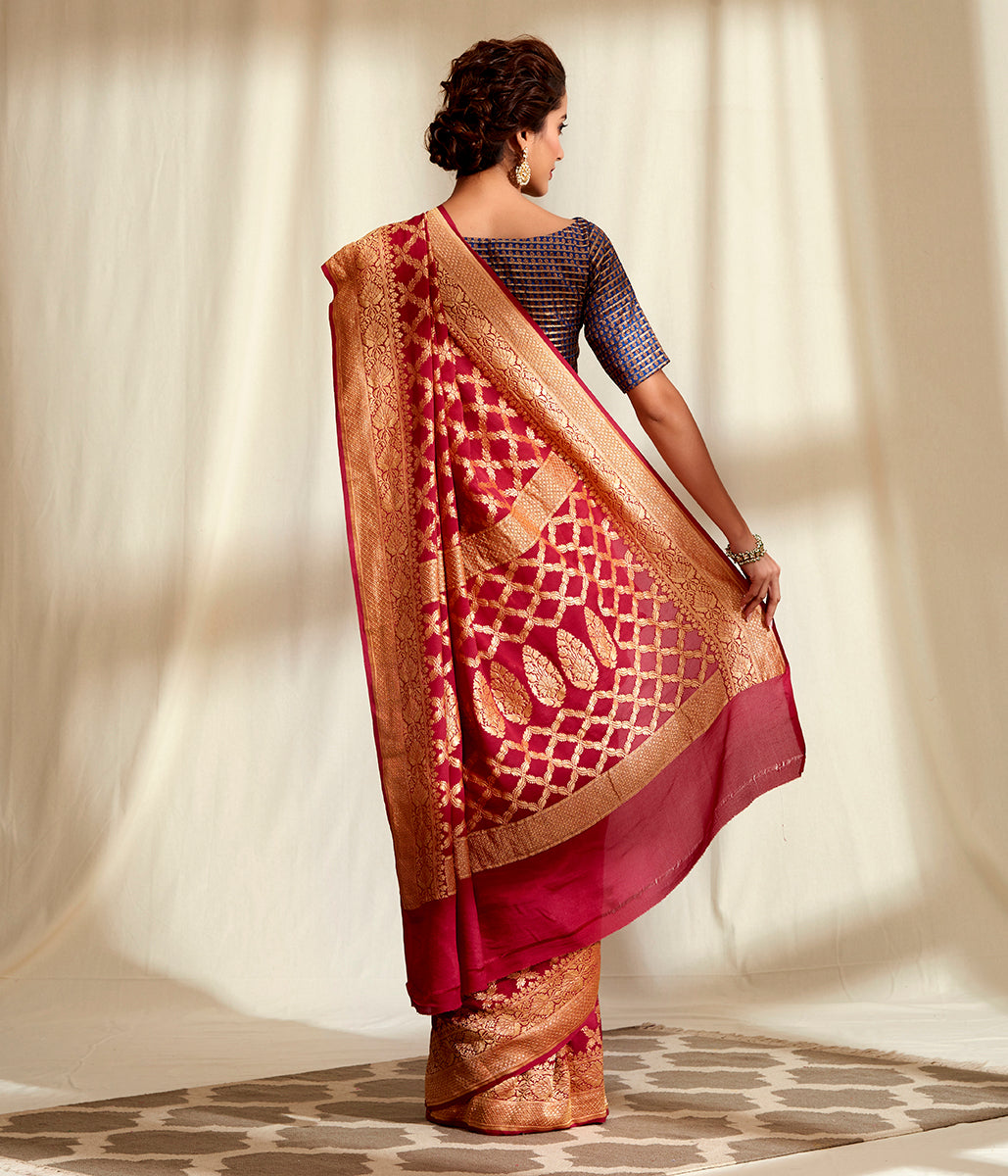 Mahroon_Red_Cutwork_Banarasi_Jangla_in_Pure_Georgette_WeaverStory_03