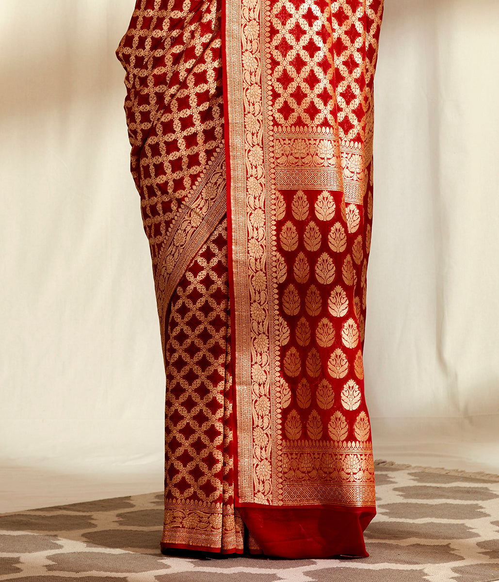 Handwoven_Banarasi_Georgette_Saree_in_Bridal_Red_WeaverStory_04