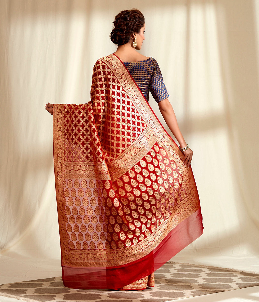Handwoven_Banarasi_Georgette_Saree_in_Bridal_Red_WeaverStory_03