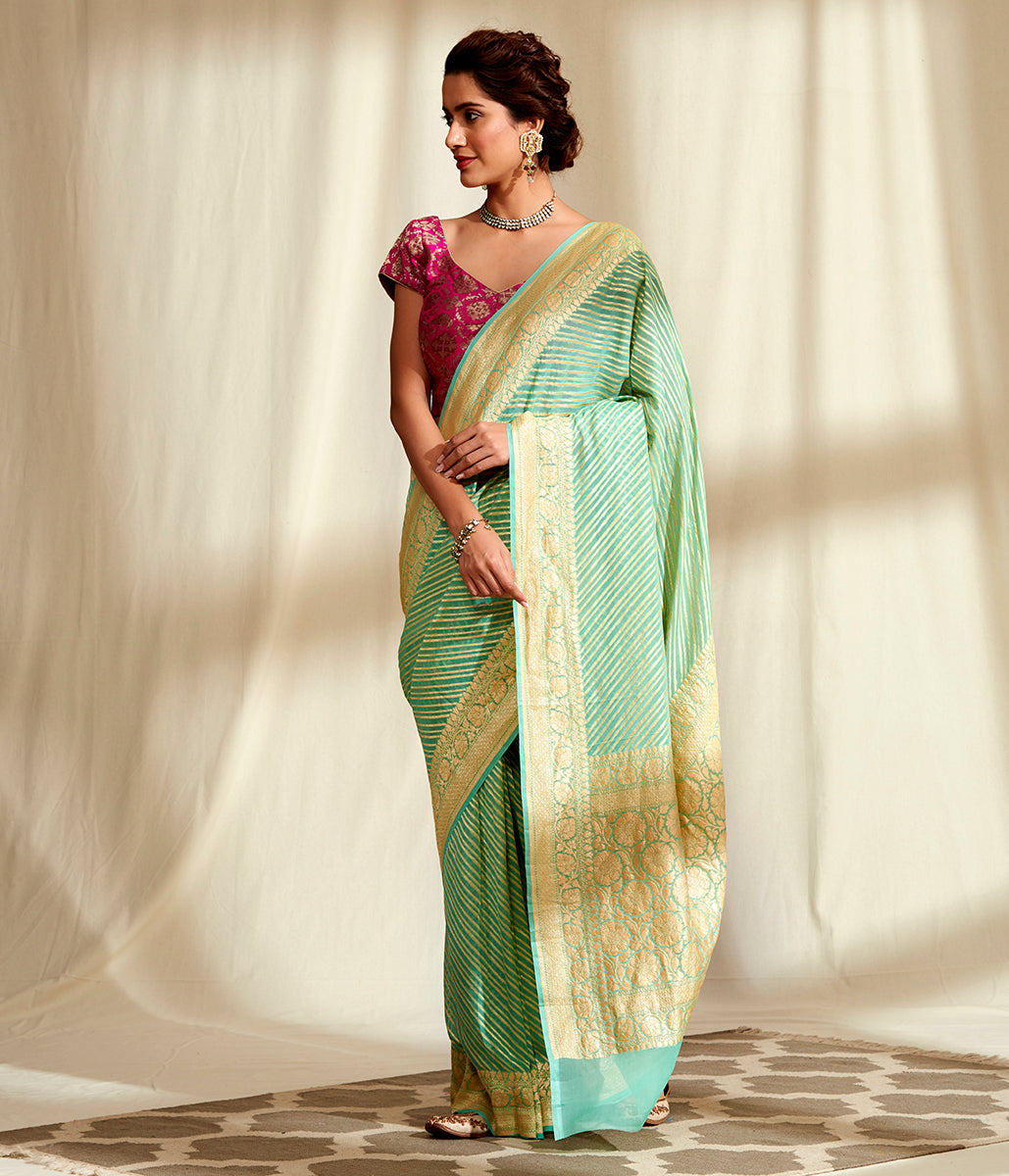 Handwoven_Sea_Green_Banarasi_Georgette_Saree_in_Diagonal_Weave_WeaverStory_02
