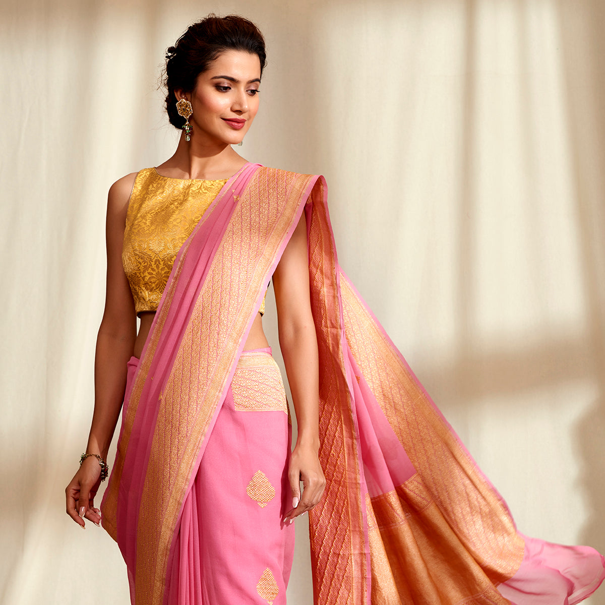 Handwoven_Banarasi_Georgette_Saree_in_Pink_with_Kadhwa_Booti_WeaverStory_01