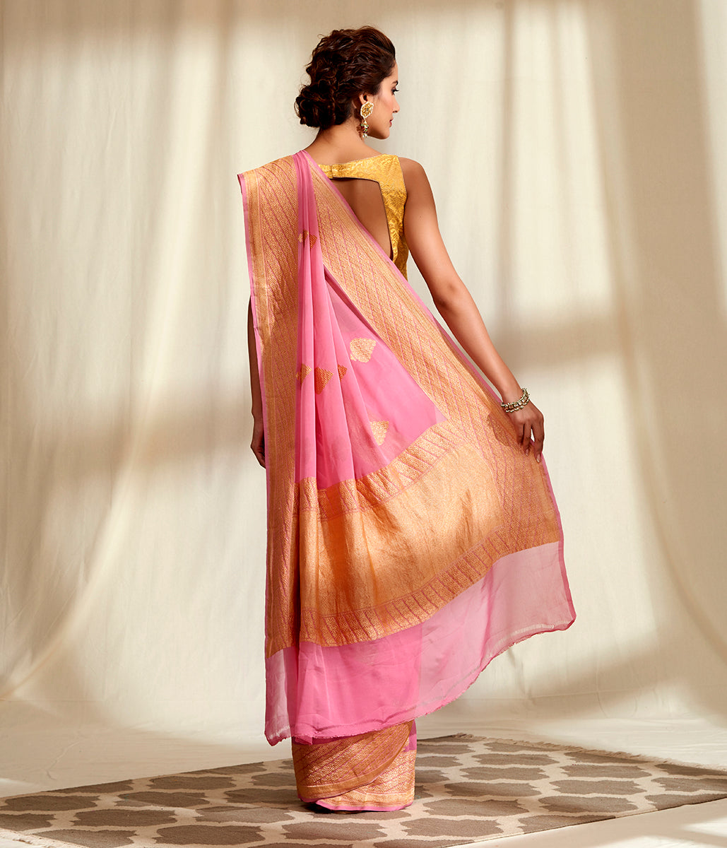 Handwoven_Banarasi_Georgette_Saree_in_Pink_with_Kadhwa_Booti_WeaverStory_03