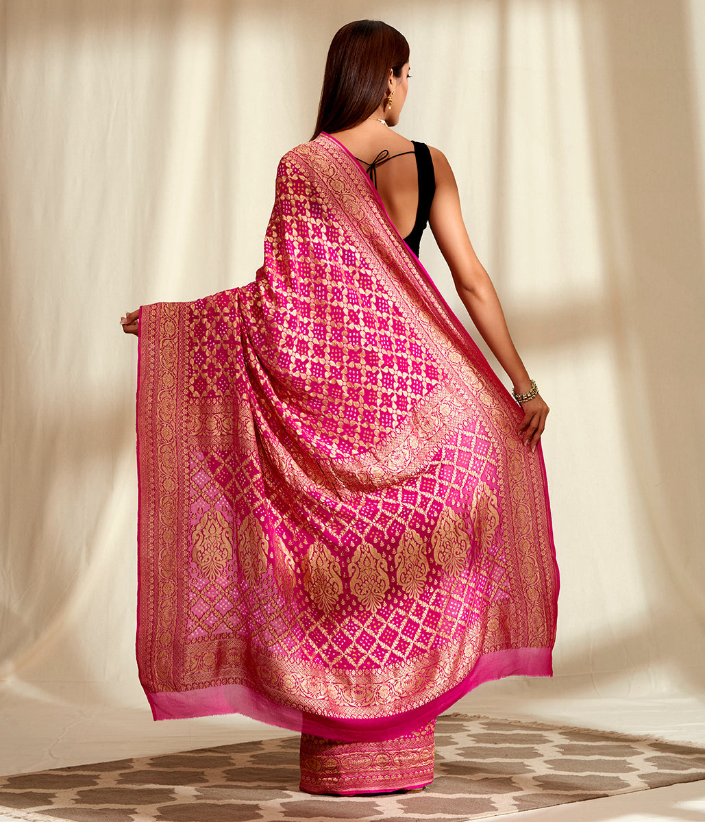 Handwoven_Banarasi_Bandhej_Saree_in_Pink_with_Gold_Zari_Weave_WeaverStory_03