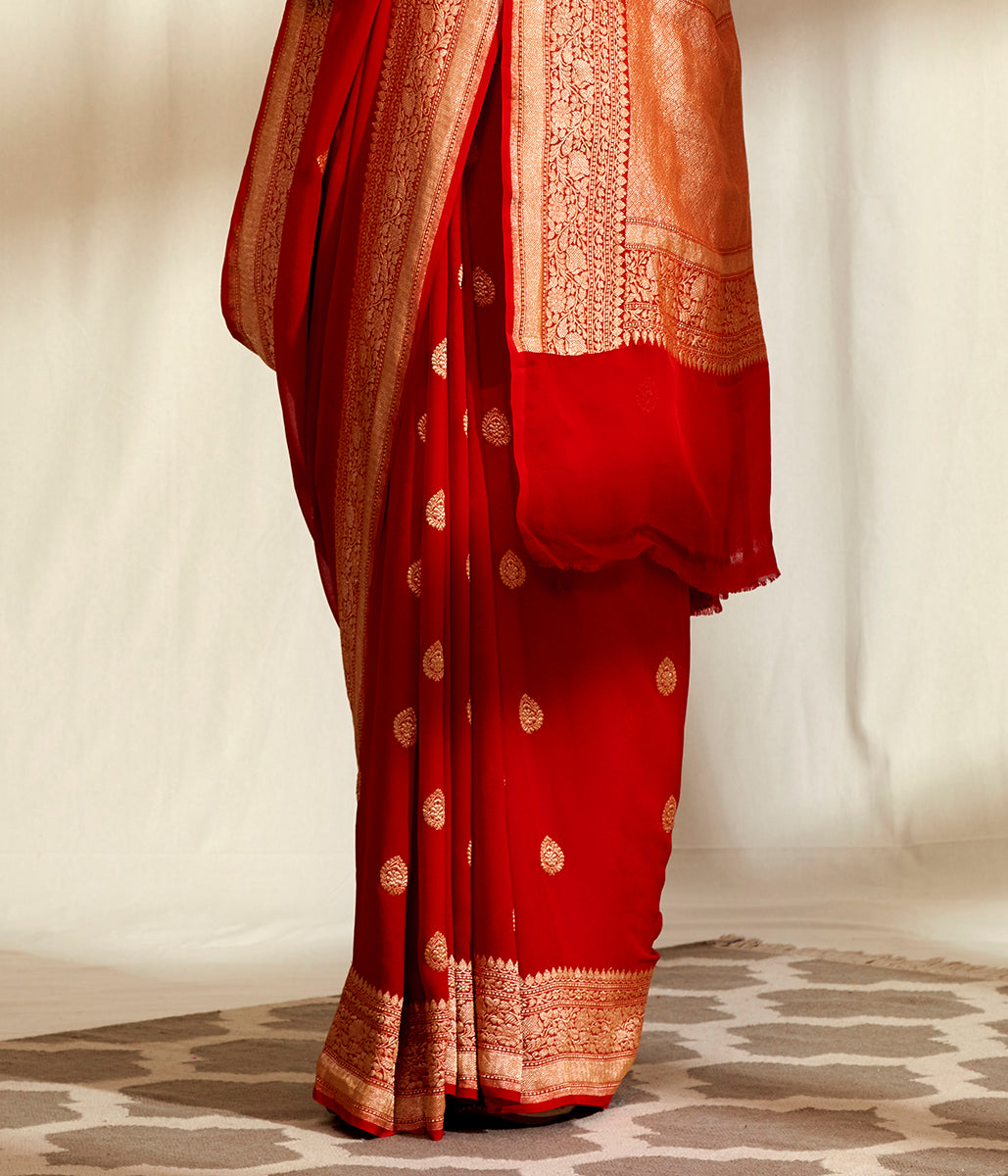 Handwoven_Banarasi_Georgette_Saree_in_Red_with_Kadhwa_Booti_WeaverStory_04