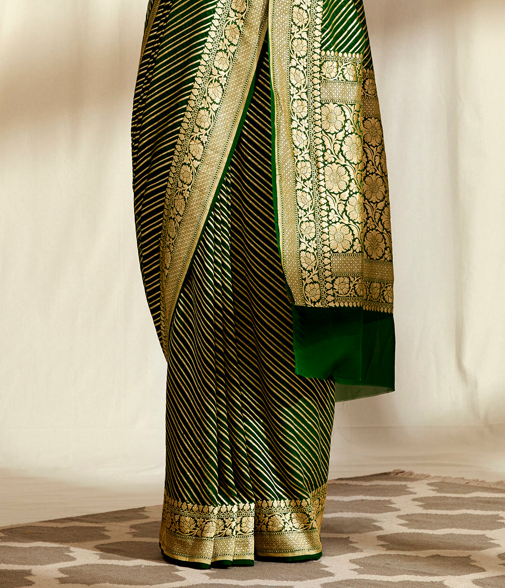 Handwoven_Banarasi_Georgette_Saree_in_Dark_Green_with_Diagonal_Weave_WeaverStory_04