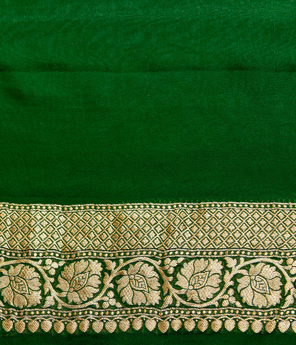 Handwoven_Banarasi_Georgette_Saree_in_Dark_Green_with_Diagonal_Weave_WeaverStory_05