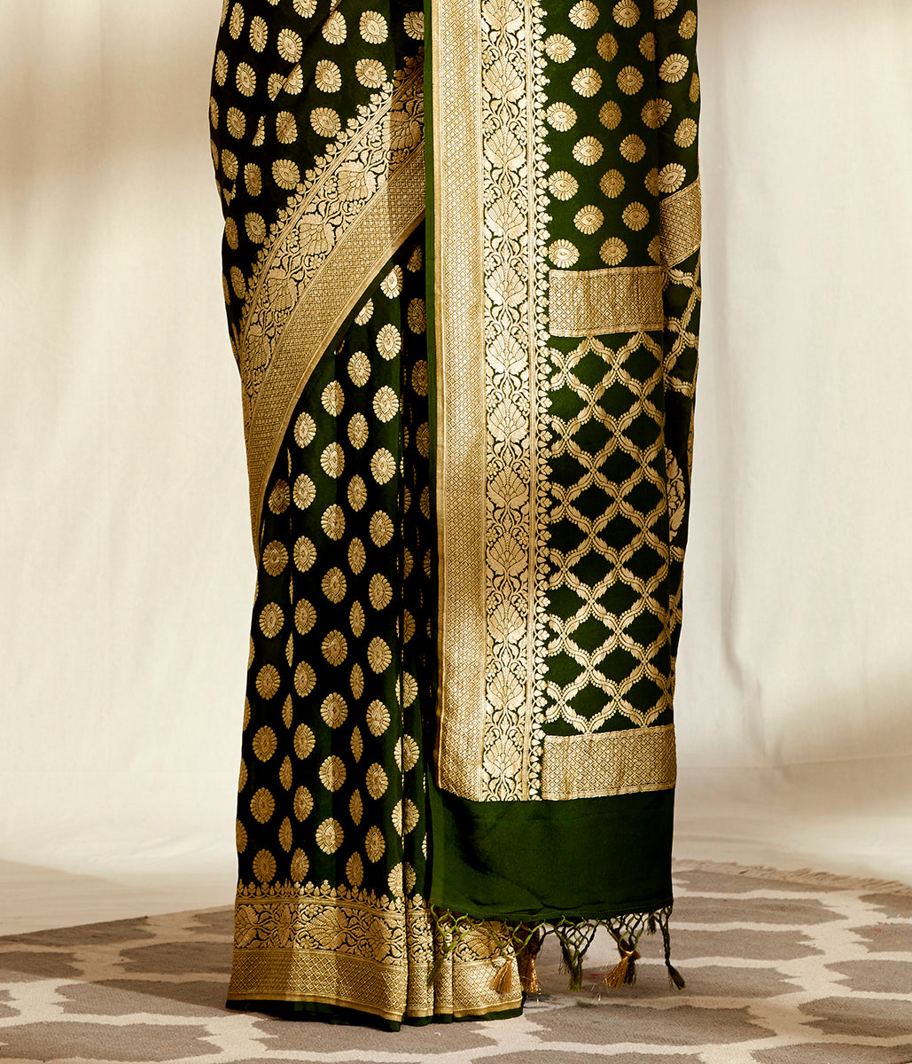Handwoven_Banarasi_Georgette_Saree_in_Dark_Green_WeaverStory_04