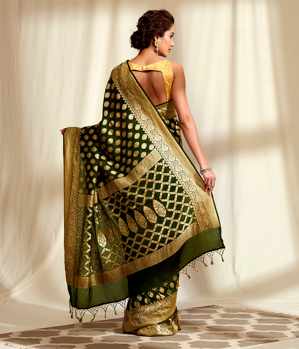 Handwoven_Banarasi_Georgette_Saree_in_Dark_Green_WeaverStory_03