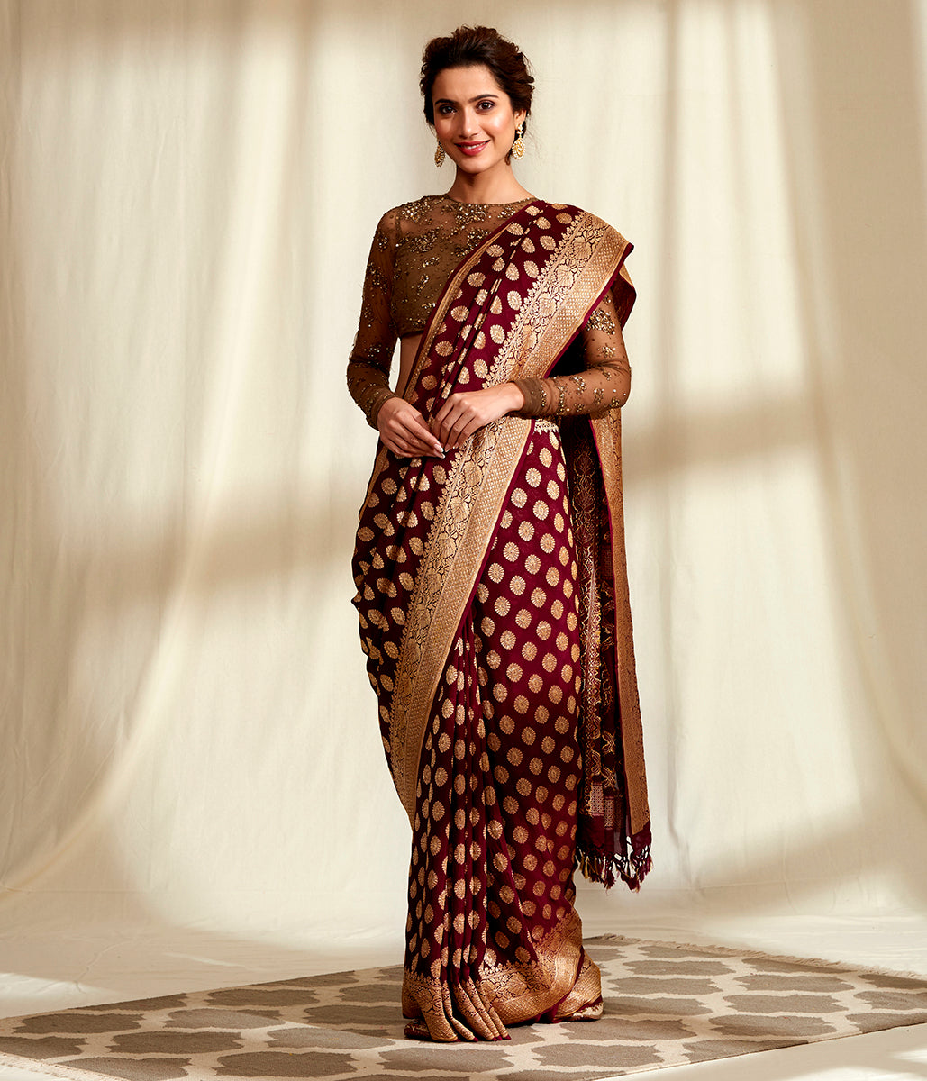 Handwoven_Banarasi_Georgette_Saree_in_Dark_Mahroon_WeaverStory_02