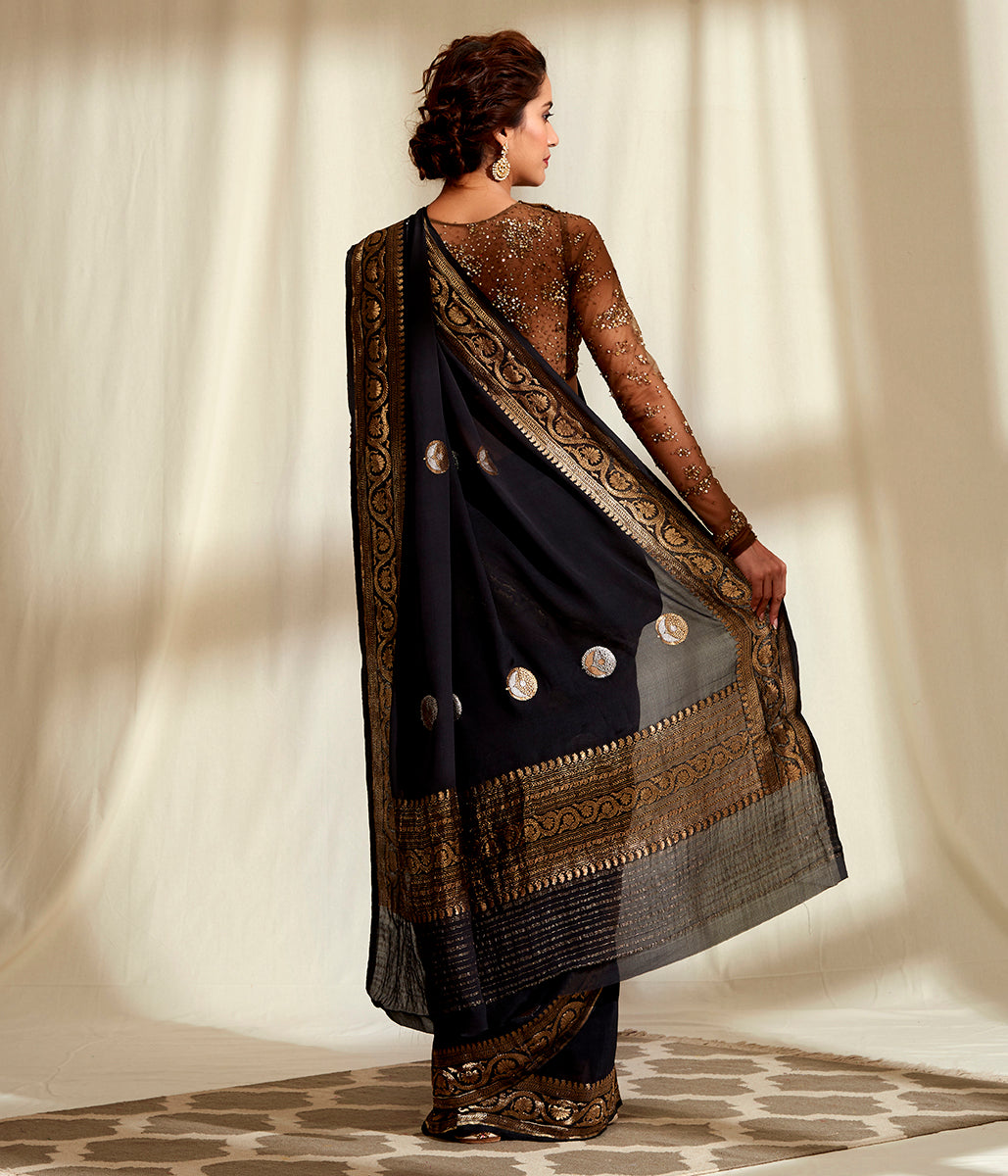Black_Pure_Georgette_Banarasi_Saree_with_Gold_and_Silver_Zari_Booti_WeaverStory_03