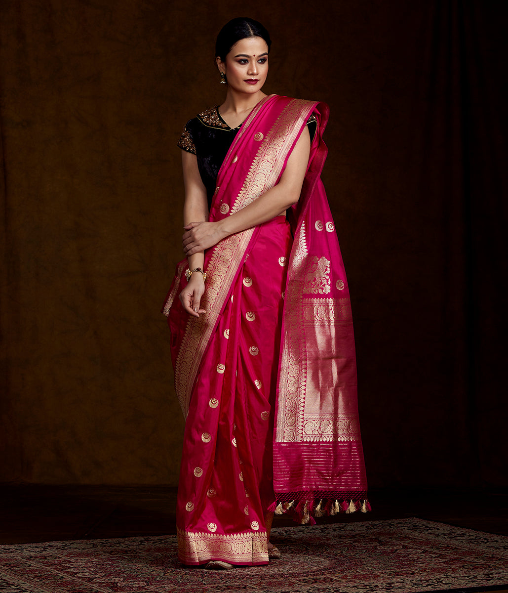 Pink_Kadhwa_banarasi_saree_with_konia_pallu_and_chaand_boota_WeaverStory_02