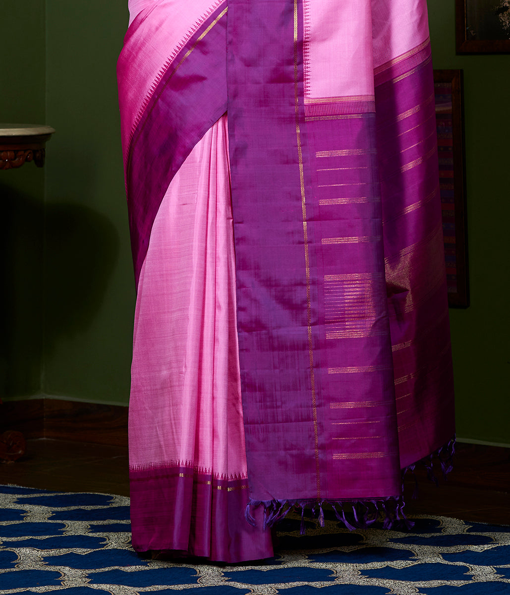 Handloom_Pink_Kanjivaram_Silk_Saree_with_Purple_Border_WeaverStory_04